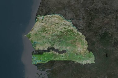 Senegal 'in şekli, komşu bölgelerin dedoygunluğuyla ayrılır. Uydu görüntüleri. 3B görüntüleme