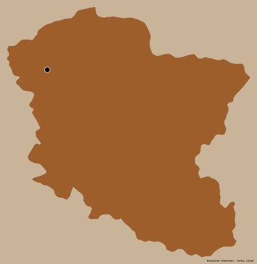 Sırbistan 'ın Branicevski ilçesi, başkenti katı renk arka planına izole edilmiş durumda. Desenli dokuların bileşimi. 3B görüntüleme