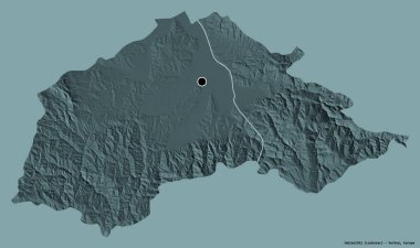 Sırbistan 'ın Jablanicki ilçesi, başkenti sağlam bir renk arkaplanına sahip. Renkli yükseklik haritası. 3B görüntüleme