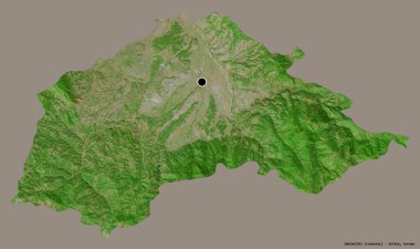 Sırbistan 'ın Jablanicki ilçesi, başkenti sağlam bir renk arkaplanına sahip. Uydu görüntüleri. 3B görüntüleme