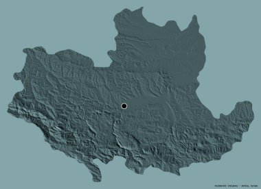 Sırbistan 'ın Kolubarski ilçesi, başkenti katı renk arka planına izole edilmiş durumda. Renkli yükseklik haritası. 3B görüntüleme