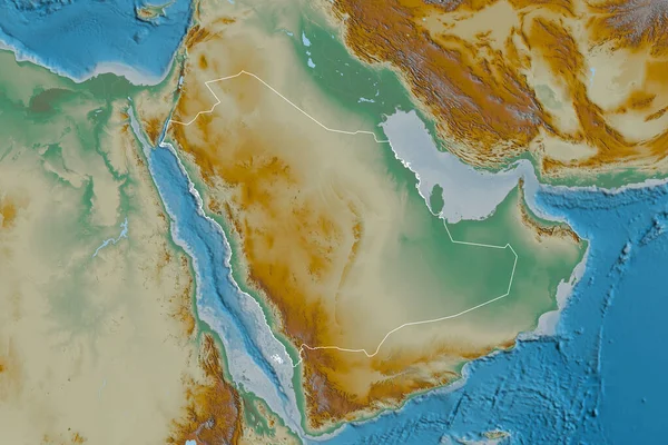 沙特阿拉伯的延伸区域 地形浮雕图 3D渲染 — 图库照片