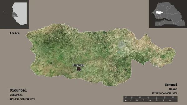 Форма Діурбел Сенегал Його Столиця Масштаб Відстаней Превью Етикетки Супутникові — стокове фото