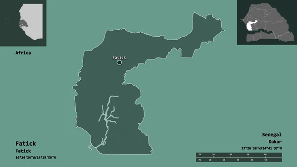 Form Fatick Regionen Senegal Och Dess Huvudstad Avståndsskala Förhandsvisningar Och — Stockfoto