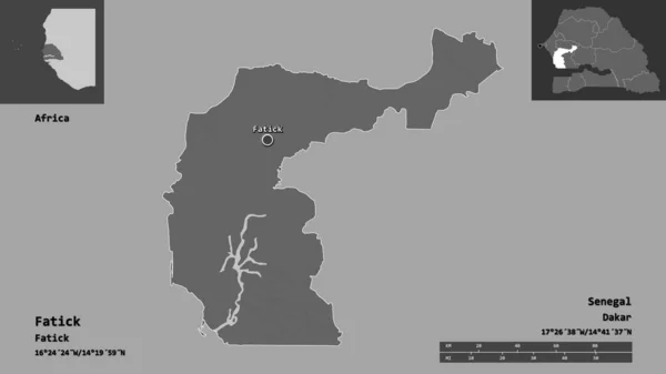 Form Fatick Regionen Senegal Och Dess Huvudstad Avståndsskala Förhandsvisningar Och — Stockfoto