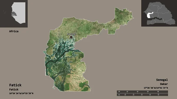 Forma Fatick Región Senegal Capital Escala Distancia Vistas Previas Etiquetas — Foto de Stock