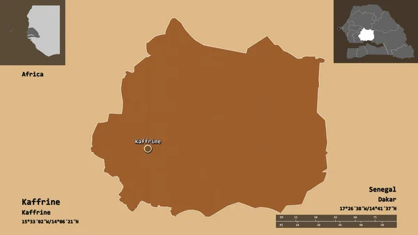 Form Kaffrine Regionen Senegal Och Dess Huvudstad Avståndsskala Förhandsvisningar Och — Stockfoto