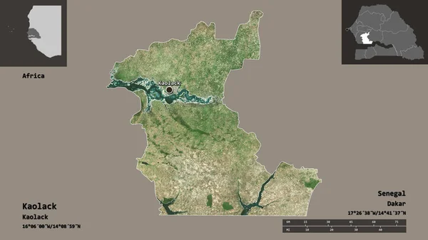 Bentuknya Kaolack Wilayah Senegal Dan Ibukotanya Skala Jarak Pratinjau Dan — Stok Foto