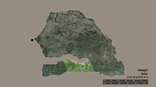 Forma Dessaturada Senegal Com Sua Capital Principal Divisão Regional Área — Fotografia de Stock