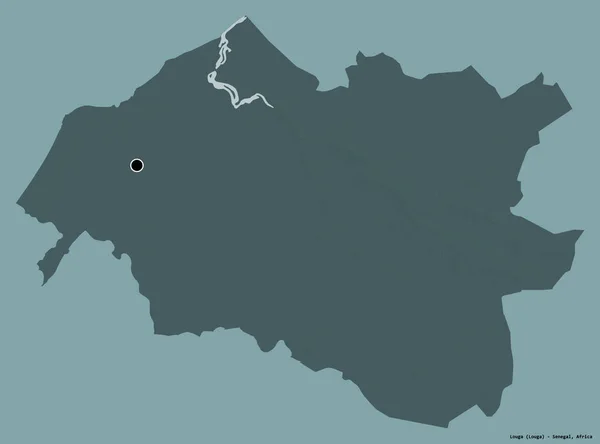 塞内加尔卢加地区的形状 其首都用纯色背景隔开 彩色高程图 3D渲染 — 图库照片