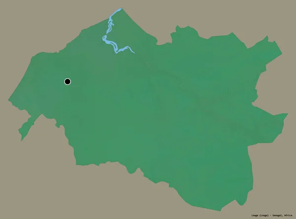 塞内加尔卢加地区的形状 其首都用纯色背景隔开 地形浮雕图 3D渲染 — 图库照片