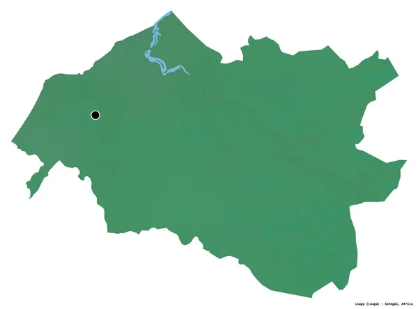 セネガルの地方 ルーガの形で その首都は白い背景に孤立しています 地形図 3Dレンダリング — ストック写真