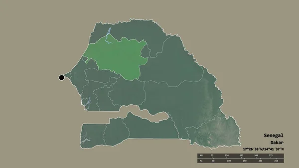 Обесцвеченная Форма Сенегала Столицей Главным Региональным Делением Отделенным Районом Луга — стоковое фото