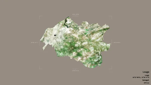 セネガルの地域であるルーガの地域は 洗練された境界の箱の中にしっかりとした背景に隔離されています ラベル 衛星画像 3Dレンダリング — ストック写真