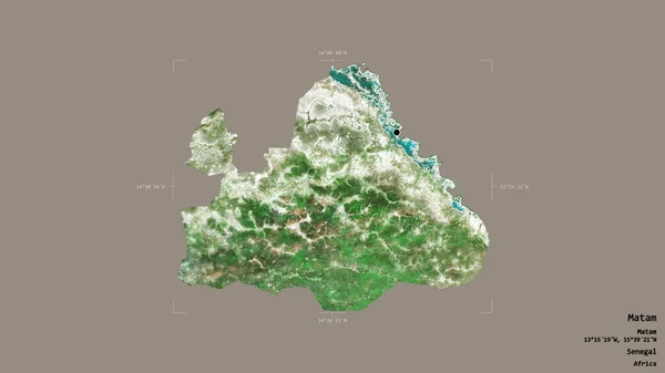 塞内加尔地区马塔姆的一个地区 在一个地理参照框的坚实背景上被隔离 卫星图像 3D渲染 — 图库照片