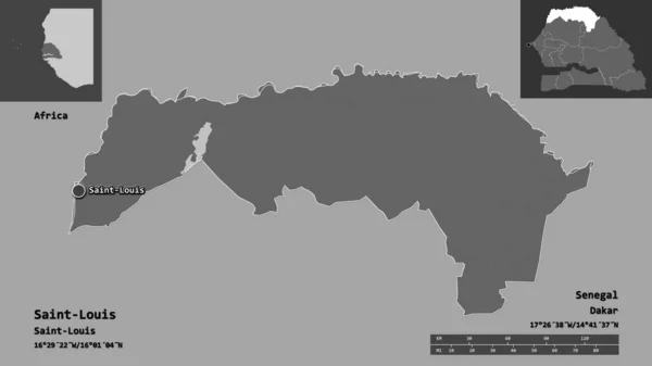 Form Saint Louis Regionen Senegal Och Dess Huvudstad Avståndsskala Förhandsvisningar — Stockfoto