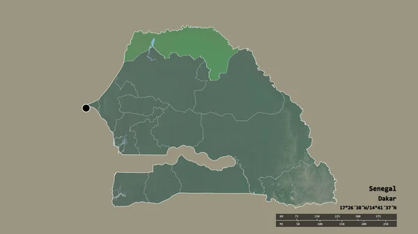 Обесцвеченная Форма Сенегала Столицей Главным Региональным Делением Отделенным Районом Сент — стоковое фото