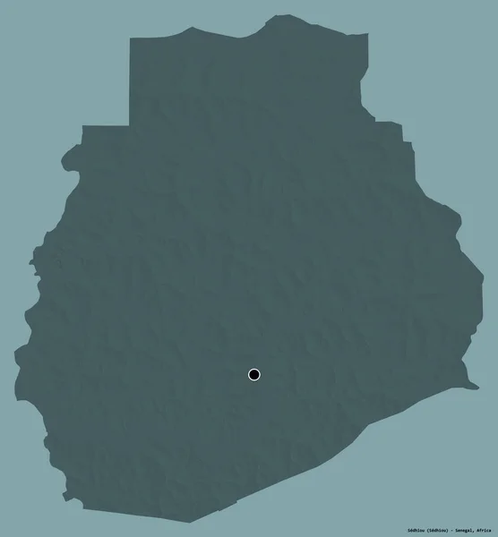 セネガルの地域であるセディウの形は その首都はしっかりとした色の背景に隔離されています 色の標高マップ 3Dレンダリング — ストック写真