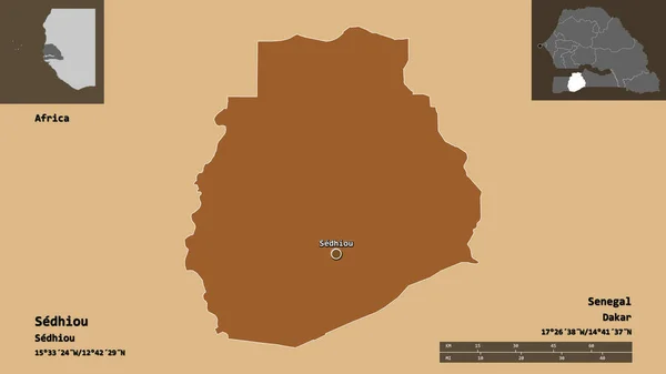 Gestalt Von Sedhiou Region Des Senegal Und Seiner Hauptstadt Entfernungsskala — Stockfoto