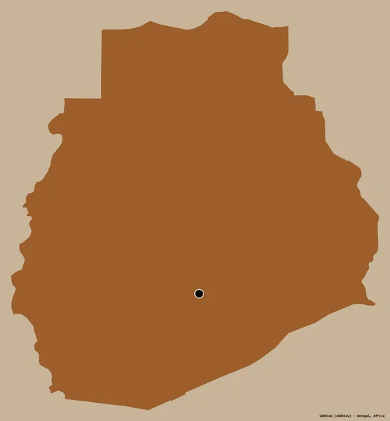 セネガルの地域であるセディウの形は その首都はしっかりとした色の背景に隔離されています パターン化されたテクスチャの構成 3Dレンダリング — ストック写真