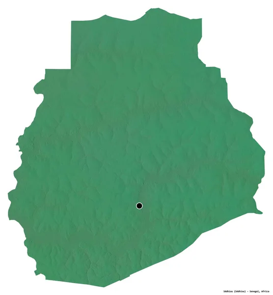 Shape Sedhiou Region Senegal Its Capital Isolated White Background Topographic — Stock Photo, Image