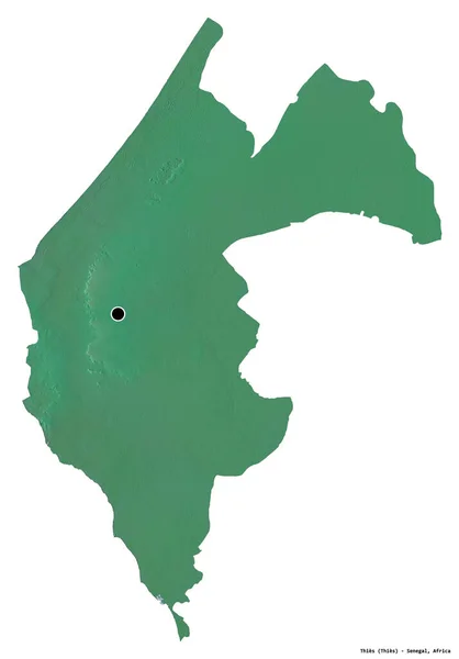 セネガルの領域であるThiesの形で 首都は白い背景に隔離されています 地形図 3Dレンダリング — ストック写真