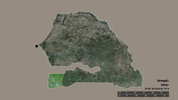 Desaturerad Form Senegal Med Dess Huvudstad Huvudsakliga Regionala Indelning Och — Stockfoto
