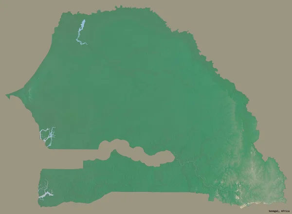 塞内加尔的形状 其首都隔离在一个坚实的色彩背景 地形浮雕图 3D渲染 — 图库照片