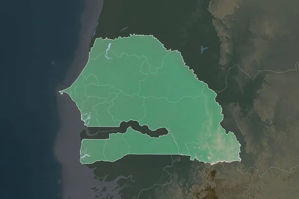 Форма Сенегалу Розділена Розлиттям Сусідніх Районів Межі Карта Рельєфу Візуалізація — стокове фото