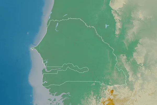 Utvidgat Område Skisserat Senegal Topografisk Hjälpkarta Rendering — Stockfoto