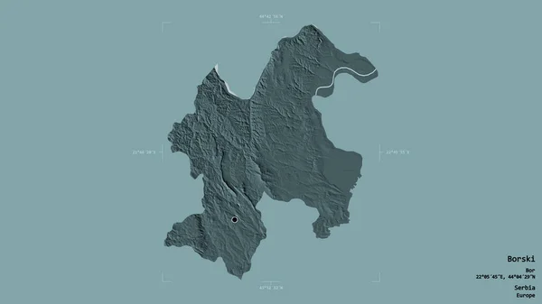 塞尔维亚地区博尔斯基的一个地区 在一个地理参考方块中被隔离在坚实的背景下 彩色高程图 3D渲染 — 图库照片