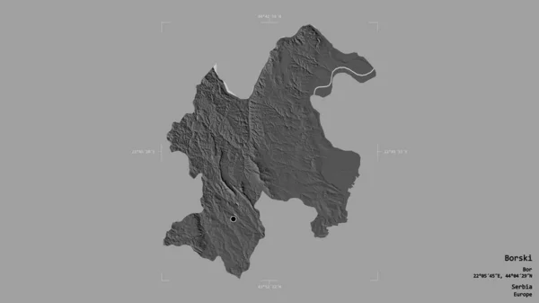 塞尔维亚地区博尔斯基的一个地区 在一个地理参考方块中被隔离在坚实的背景下 Bilevel高程图 3D渲染 — 图库照片