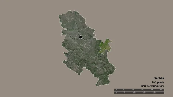 セルビアの首都 主要な地域部門と分離ボルスキ地域での荒廃した形 ラベル 衛星画像 3Dレンダリング — ストック写真