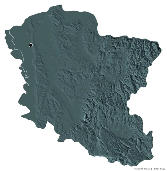 Kształt Branicewskiego Okręgu Serbii Stolicą Odizolowaną Białym Tle Kolorowa Mapa — Zdjęcie stockowe