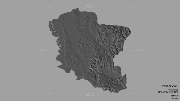 位于塞尔维亚Branicevski区的一个地区 在一个地理参考方块中被隔离在坚实的背景下 Bilevel高程图 3D渲染 — 图库照片