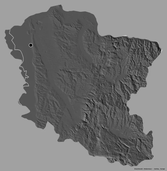位于塞尔维亚Branicevski区的形状 其首都以纯色背景隔离 Bilevel高程图 3D渲染 — 图库照片
