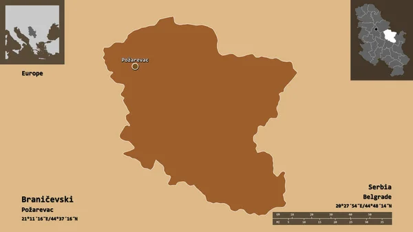 Form Von Branicevski Bezirk Serbiens Und Seiner Hauptstadt Entfernungsskala Vorschau — Stockfoto