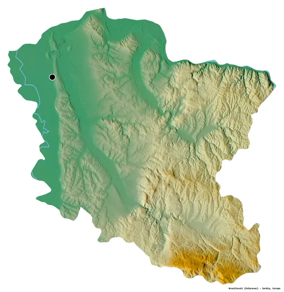 Sırbistan Branicevski Ilçesi Başkenti Beyaz Arka Planda Izole Edilmiş Topografik — Stok fotoğraf