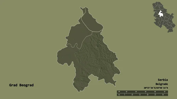 セルビアの都市 グラッド ボグラードの形は その首都をしっかりとした背景に隔離されています 距離スケール リージョンプレビュー およびラベル 色の標高マップ 3Dレンダリング — ストック写真