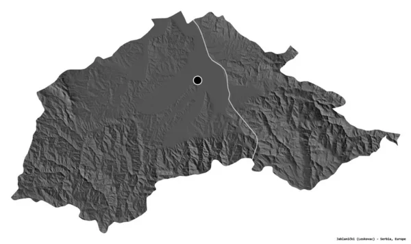 Forma Districtului Jablanicki Din Serbia Capitala Izolată Fundal Alb Harta — Fotografie, imagine de stoc