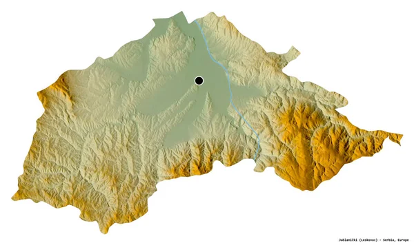 塞尔维亚Jablanicki区的形状 其首都被白色背景隔离 地形浮雕图 3D渲染 — 图库照片