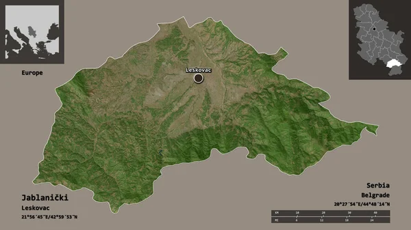 Form Von Jablanicki Bezirk Serbiens Und Seiner Hauptstadt Entfernungsskala Vorschau — Stockfoto