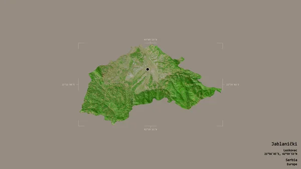 セルビアの地区 ジャブラニキの地域は 洗練された境界の箱の中にしっかりとした背景に隔離されています ラベル 衛星画像 3Dレンダリング — ストック写真