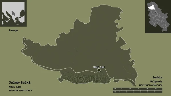 Form Juzno Backi Distriktet Serbien Och Dess Huvudstad Avståndsskala Förhandsvisningar — Stockfoto