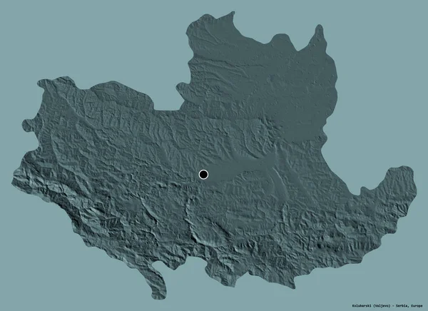 塞尔维亚Kolubarski区的形状 其首都以纯色背景隔离 彩色高程图 3D渲染 — 图库照片