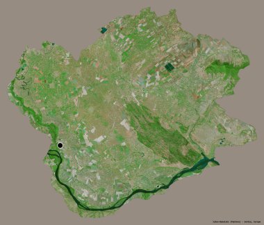 Sırbistan 'ın Juzno-Banatski semti, başkenti sağlam bir renk arkaplanına sahip. Uydu görüntüleri. 3B görüntüleme