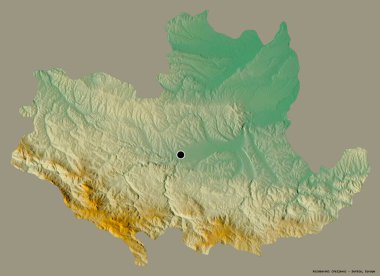 Sırbistan 'ın Kolubarski ilçesi, başkenti katı renk arka planına izole edilmiş durumda. Topografik yardım haritası. 3B görüntüleme