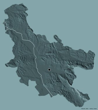 Sırbistan 'ın Nisavski ilçesi, başkenti katı bir renk zeminine sahip. Renkli yükseklik haritası. 3B görüntüleme