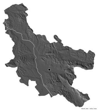 Sırbistan 'ın Nisavski semti, başkenti beyaz arka planda izole edilmiş durumda. Çift seviyeli yükseklik haritası. 3B görüntüleme