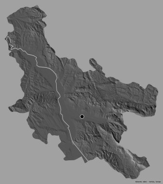 Sırbistan 'ın Nisavski ilçesi, başkenti katı bir renk zeminine sahip. Çift seviyeli yükseklik haritası. 3B görüntüleme
